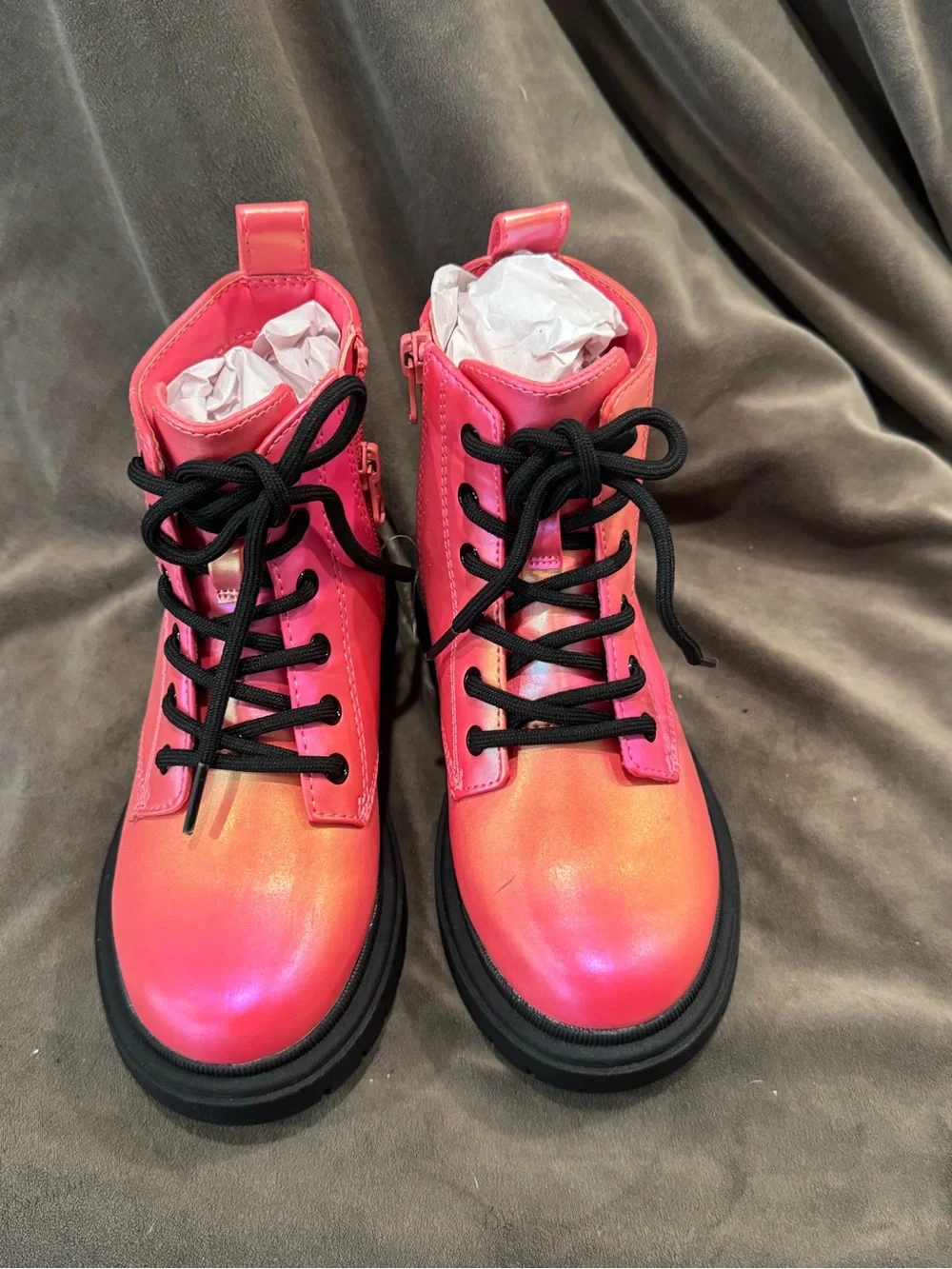 Art Class Pink Iridescent Combat Boots with Black Lug Sole